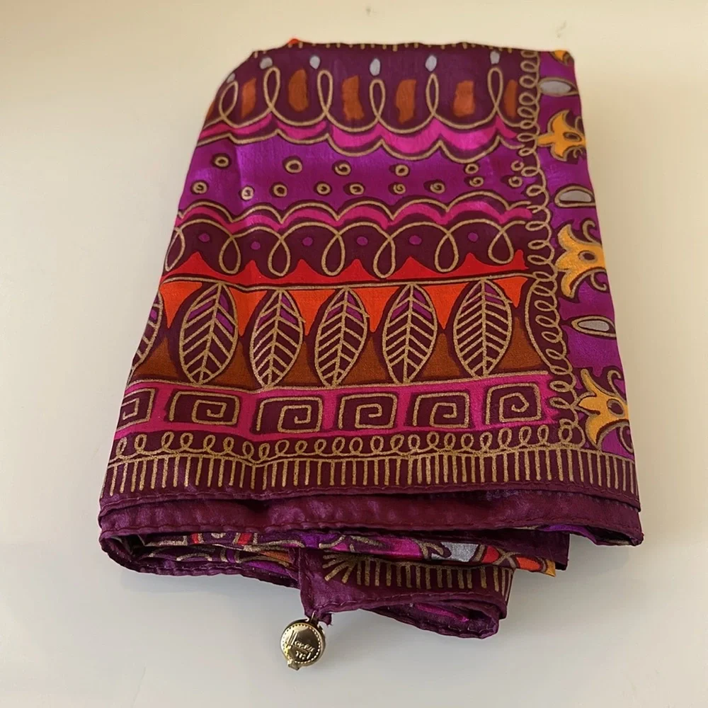 Honey Purple Printed 100% Silk Scarf Foulard Made in Japan